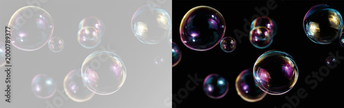 Bild auf Leinwand soap bubbles with iridescent gradients and ethereal floating effect PNG
