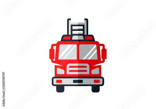 Red fire truck front view flat vector illustration