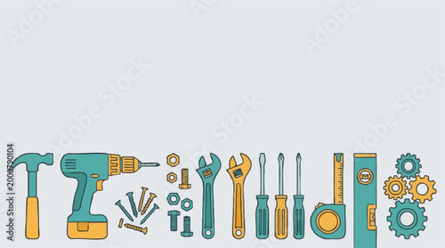 Flat vector illustration of various construction and handyman tools