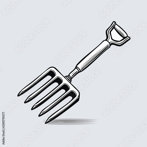 Classic garden pitchfork illustration with pitchfork agriculture implement equipment gardening cultivation illustration isolated backyard instrument farmwork