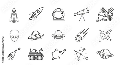 Bild auf Leinwand Space exploration and science fiction icons.