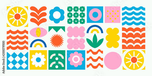 Fotografija Colorful abstract geometric patterns arranged in a grid like composition