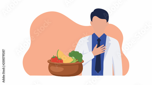 Doctor or nutritionist promoting healthy eating and balanced diet
