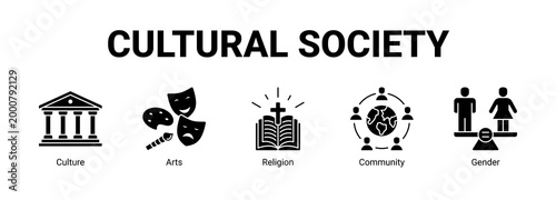 Cultural Society web banner icon concept, with Culture, Arts, Religion.