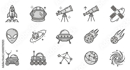 Space exploration and astronomy icons set.