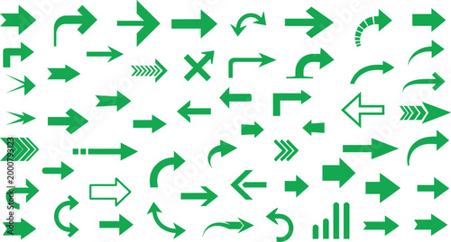 Collection of diverse green arrows a comprehensive set of directional indicators and symbols
