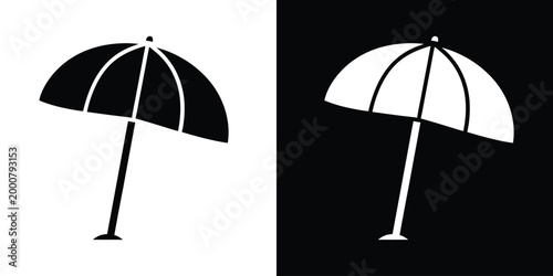 Beach umbrella icon silhouette vector. beach umbrella and chair icon. Vacation symbol. Holiday travel sign