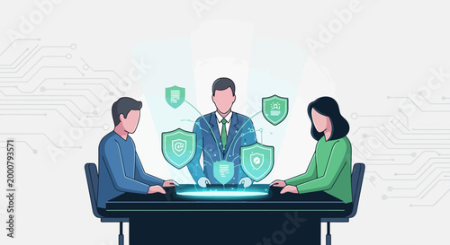 Business security team meeting discussing data protection and cyber threats