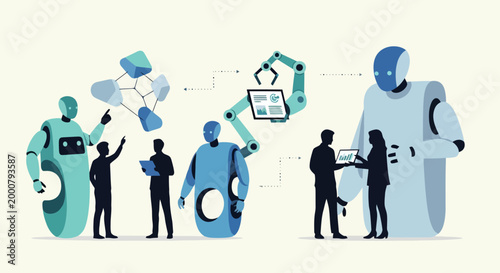 Artificial intelligence and robotics transforming business and technology with futuristic innovations and collaboration