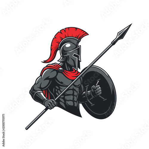Armored Spartan Warrior with Spear and Shield