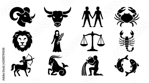 Zodiac Creatures Silhouette Set – Astrological Animals and Horoscope Character Icons