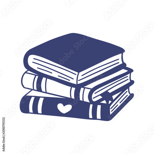 Hand Drawn Stack of Books Doodle, Blue Line Art Book Pile Illustration, Minimal Reading Clipart Isolated on White