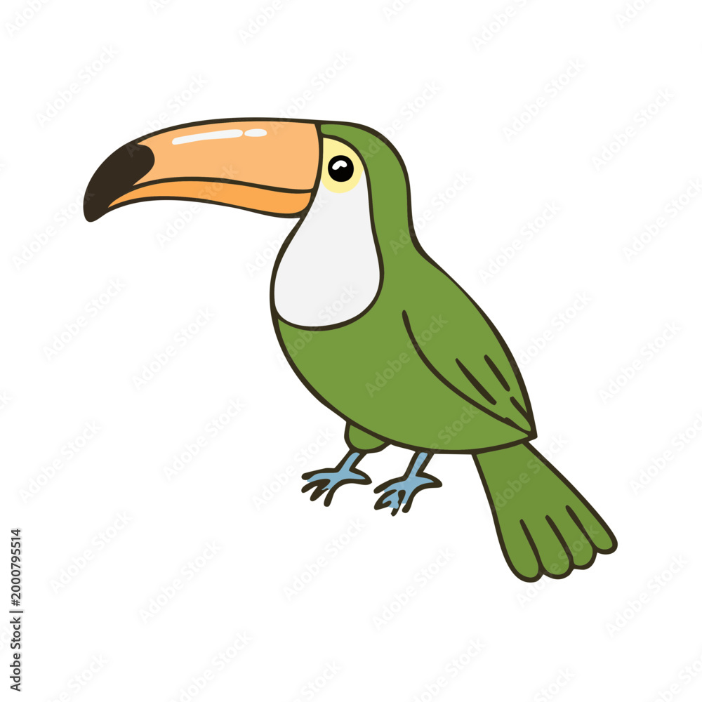 Fototapeta premium Charming Cartoon Toucan Bird with Large Orange Beak Standing