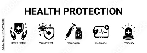 Health Protection web banner icon concept, with Health Protect, Virus Protect, Vaccination.