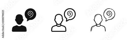 Person with Swirl Speech Bubble Icons Set for Confusion, Mental Health and Complex Thought Concepts