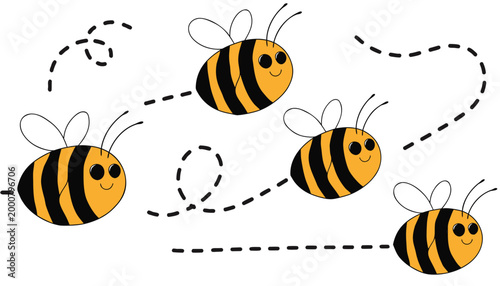 

Set of funny cartoon insects featuring a cute honey bee and flying wasp characters in a happy summer nature vector illustration design