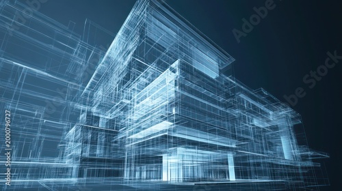 Architectural Wireframe Cityscape Design, Showing Future Urban Development, Ideal for presentations