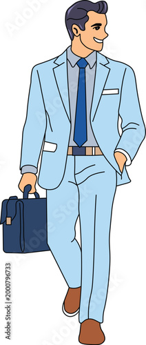profesional businessmen walking with briefcase flat vector ilustration