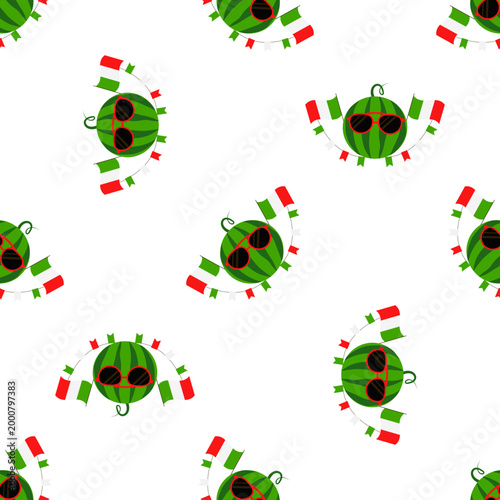 Cute watermelon characters with sunglasses and Italian flags celebrating Ferragosto on a transparent background