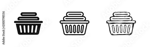 Laundry Basket with Folded Clothes Icon Set