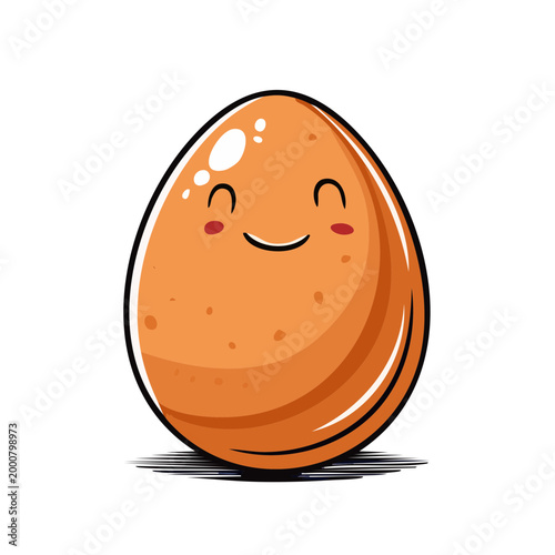 Happy cartoon egg with a smiling face and rosy cheeks, simple illustration