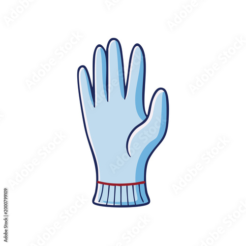 Simple cartoon illustration of a light blue protective glove with ribbed cuff
