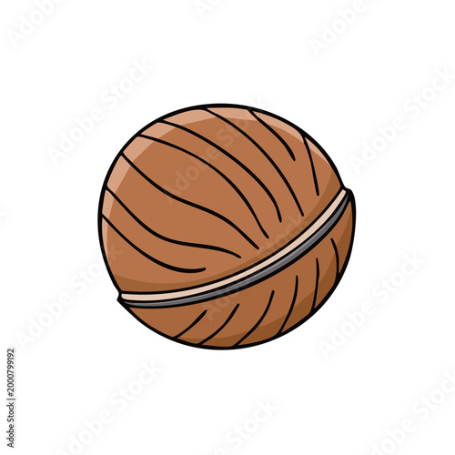 Simple cartoon illustration of a whole walnut with its distinctive lines and crack
