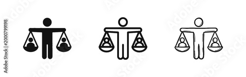 Equality and Justice Icon Set Balance Scale with People Symbols