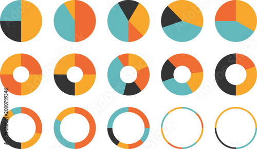 Pie chart set colorful diagram collection with 2,3,4,5,6 sections or steps circle icons for infographic web design business presentation vector illustration data visualization elements in modern 