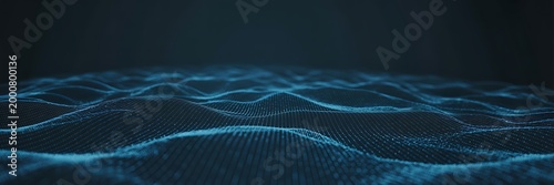 Widespread technology visualization showing tiny blue data points creating a gentle flowing network surface