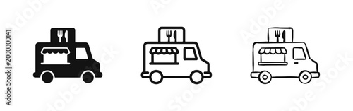 Food Truck Icon Set Mobile Catering and Street Food Symbols