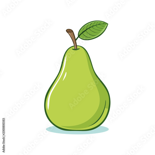 Bright green pear with a leaf and stem vector illustration simple cartoon style