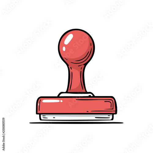 Red rubber stamp with handle for imprinting documents and official markings