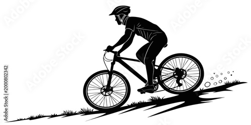 Foto Mountain biker descending rapidly downhill graphic black and white illustration
