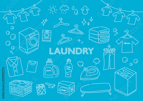 洗濯に関係するものの手描きイラストセット