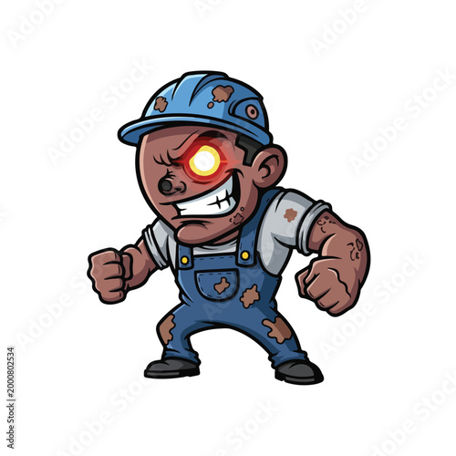 Cartoon Zombie Miner with Injuries and Helmet