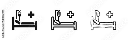 Hospital bed and medical cross icon set, healthcare and treatment concept