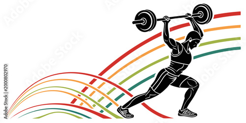 Photos Silhouette of an athlete lifting weights with colorful abstract lines weightlift