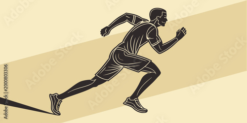Stylized graphic of a runner in mid-stride against a background with geometric shadows silhouette exercise geometric background illustration lifestyle movement training recreation challenge
