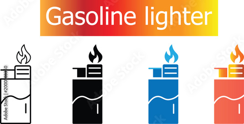 Lighter icon flat vector illustration. Gasoline lighter icon representing pocket lighter ignition flame spark and fuel fire. Vintage lighter icon. Vector illustration. Lighter icon.
