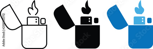 Lighter icon flat vector illustration. Gasoline lighter icon representing pocket lighter ignition flame spark and fuel fire. Vintage lighter icon. Vector illustration. Lighter icon.
