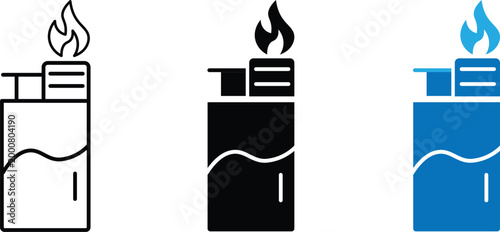  Gasoline lighter icon. Pocket lighter and ignition symbol. Vintage lighter icon. Vector illustration. Lighter icon. Flaming benzine lighter vector
