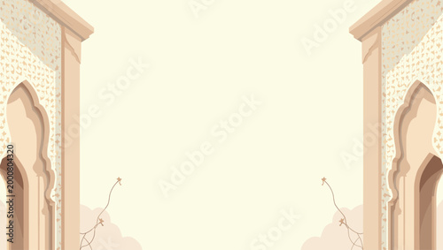 A minimalist illustration of architectural arches evokes a sense of history and serenity. Ideal for backgrounds, website designs, or representing cult