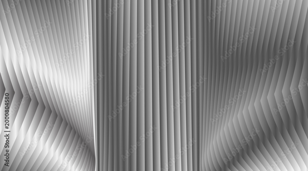 Fototapeta premium Abstract monochromatic vector illustration featuring a series of curved, overlapping vertical blades with a metallic gradient finish.
