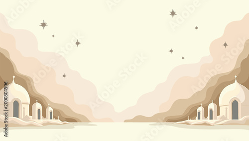 A stylized illustration of desert dwellings evokes a sense of isolation and timelessness. Ideal for travel blogs, fantasy art, or world-building conce