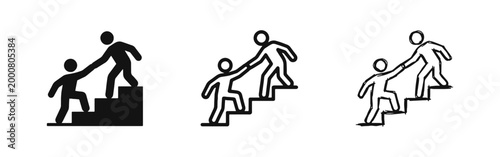 Bild auf Leinwand Mentorship and teamwork icon set showing one person helping another up stairs