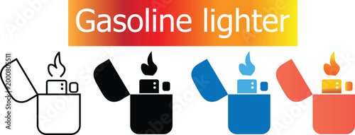 Lighter icon flat vector illustration. Gasoline lighter icon representing pocket lighter ignition flame spark and fuel fire. Vintage lighter icon. Vector illustration. Lighter icon.
