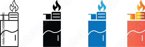 Lighter icon flat vector illustration. Gasoline lighter icon representing pocket lighter ignition flame spark and fuel fire. Vintage lighter icon. Vector illustration. Lighter icon.
