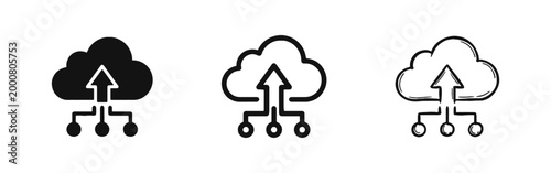 Cloud data upload icon set with storage and network connection concept