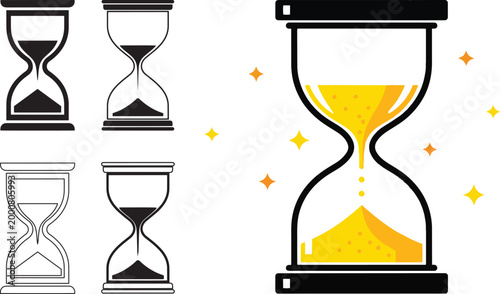 Time passing a collection of hourglass illustrations depicting the flow of time
